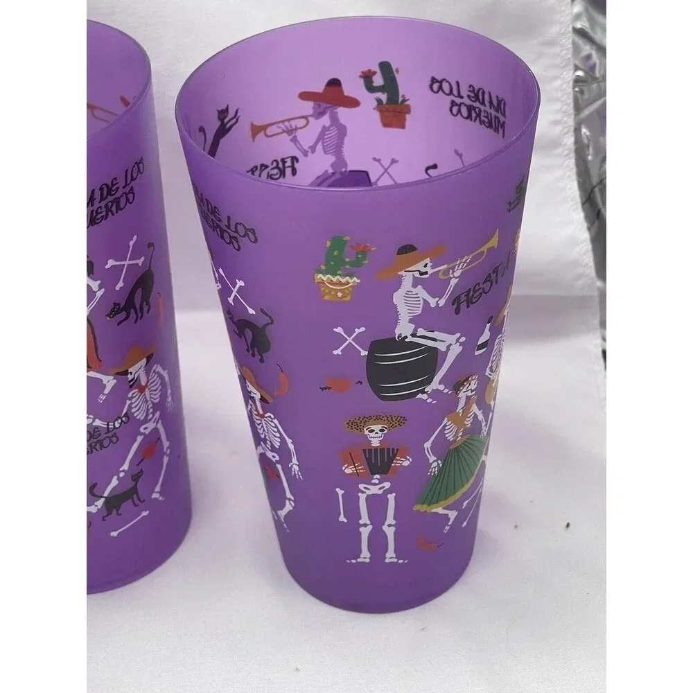Halloween Dia De Los Muertos Cups Purple Set Of 4